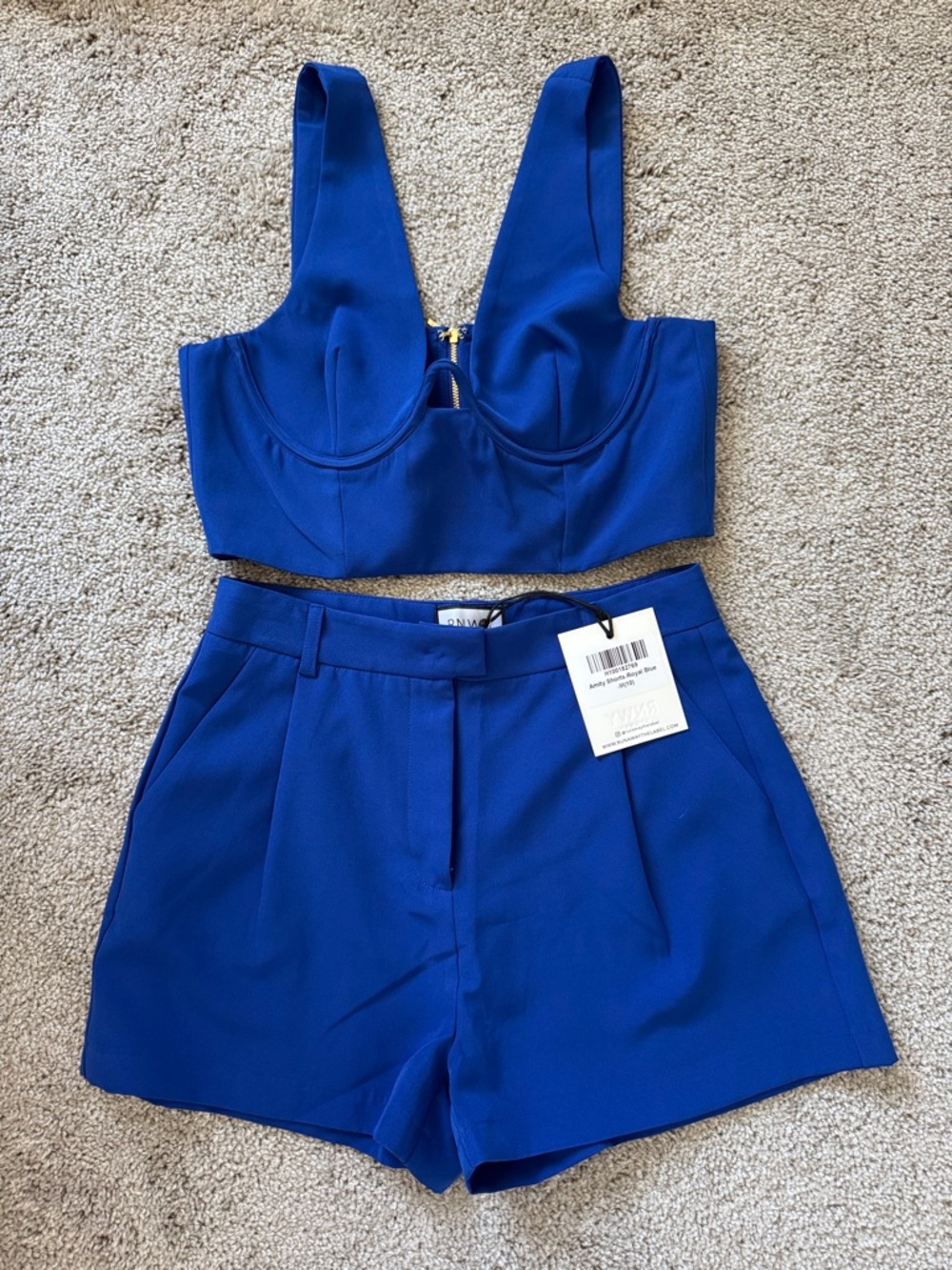 RNWY Bold Cobalt Crop Top & High-Waist Shorts Set